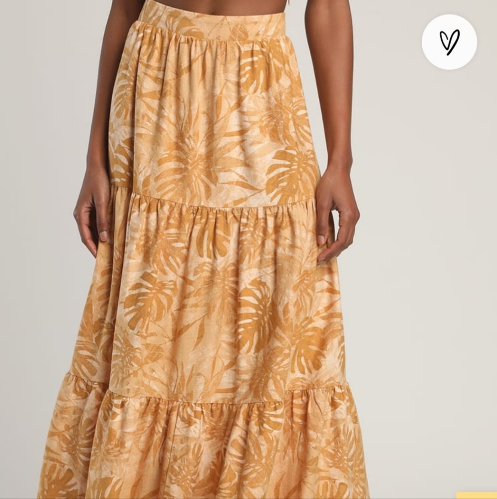 Lulus Veranda Vibes Beige Tropical Print Tiered Maxi Skirt Size XL